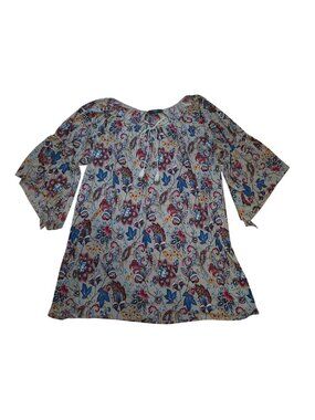 Naif Boho Floral Tunic Top 2X Bell Sleeve Multicolor Stretch Womens.